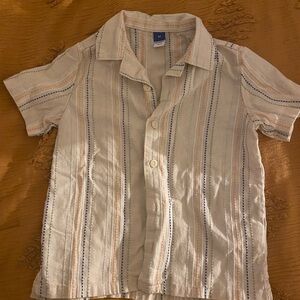 Old Navy Kids Cream and Blue Striped Button-Down Shirt